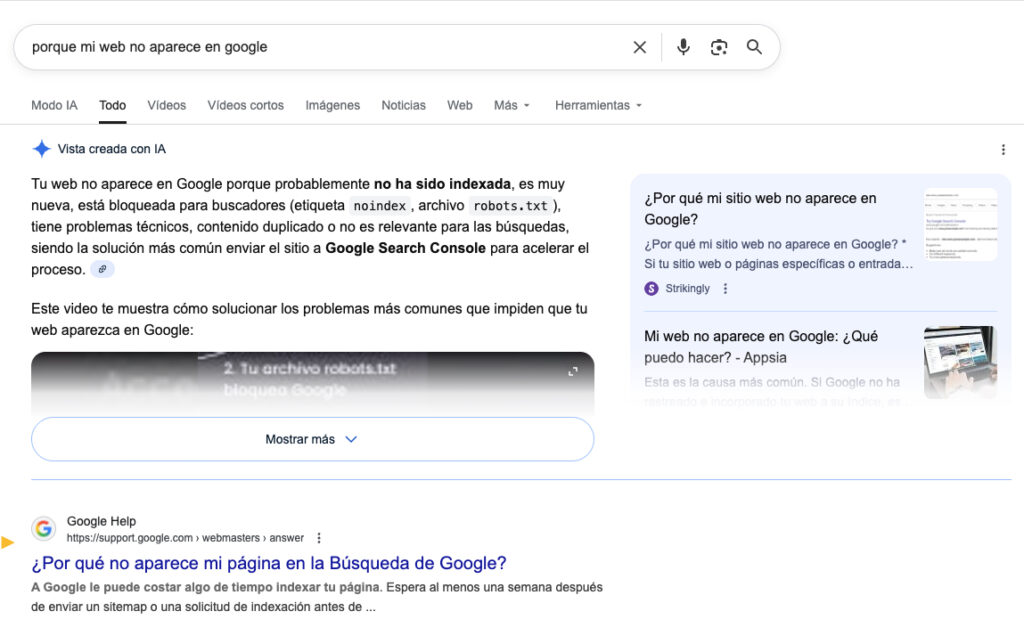 por que mi pagina web no aparece en google